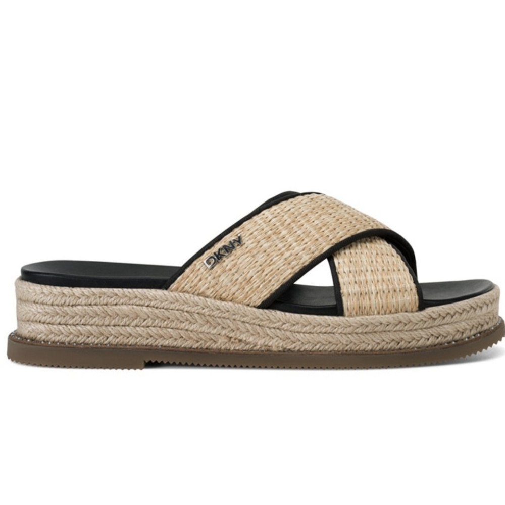 DKNY Beige and Black Woven Sandals